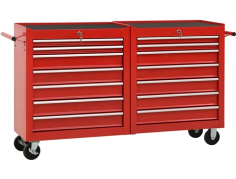 vidaXL Carro para herramientas con 14 cajones acero rojo