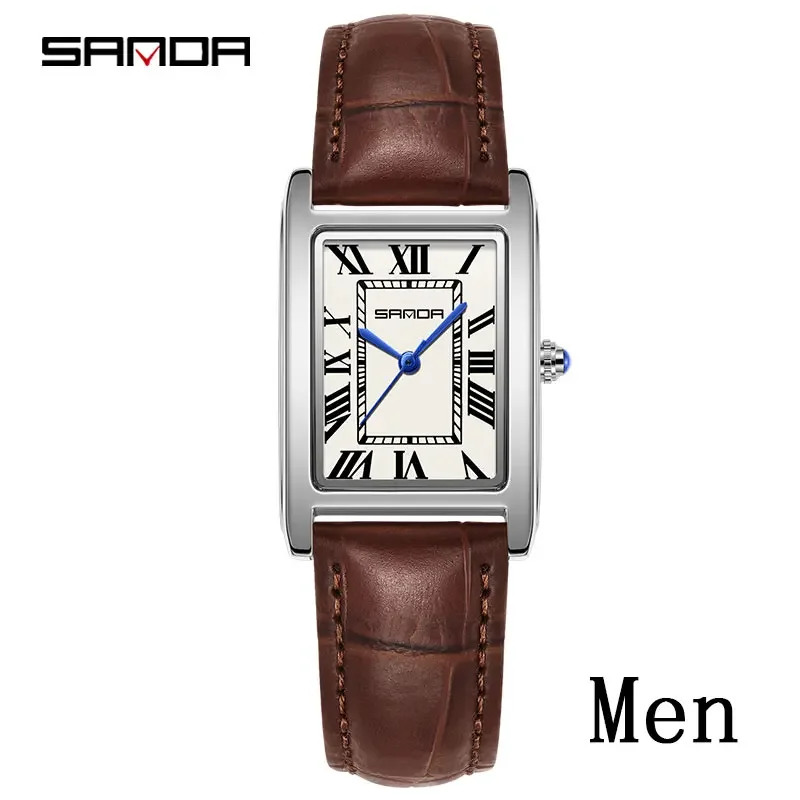 Reloj Deportivo Casual De Cuarzo Resistente Al Agua (estilo Masculino, Correa Marrón, Caja Plateada, Esfera Blanca)