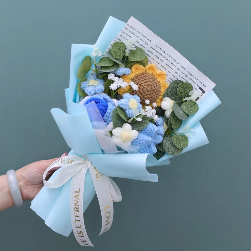 (azul) Ramo Artificial De Ganchillo Hecho A Mano, Regalo Para El Día De San Valentín