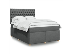 Cama Box Spring Con Colchón Tela Gris Oscuro 140x190 Cm