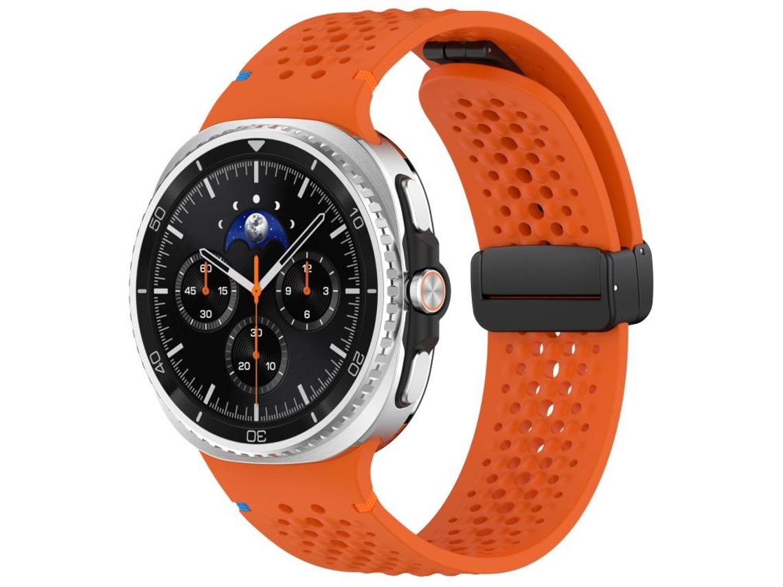 Bracelete Para Samsung Galaxy Watch 8 / 8 Classic - Silicone Respirável Com Padrão Colmeia E Fivela Magnética Preta - Laranja