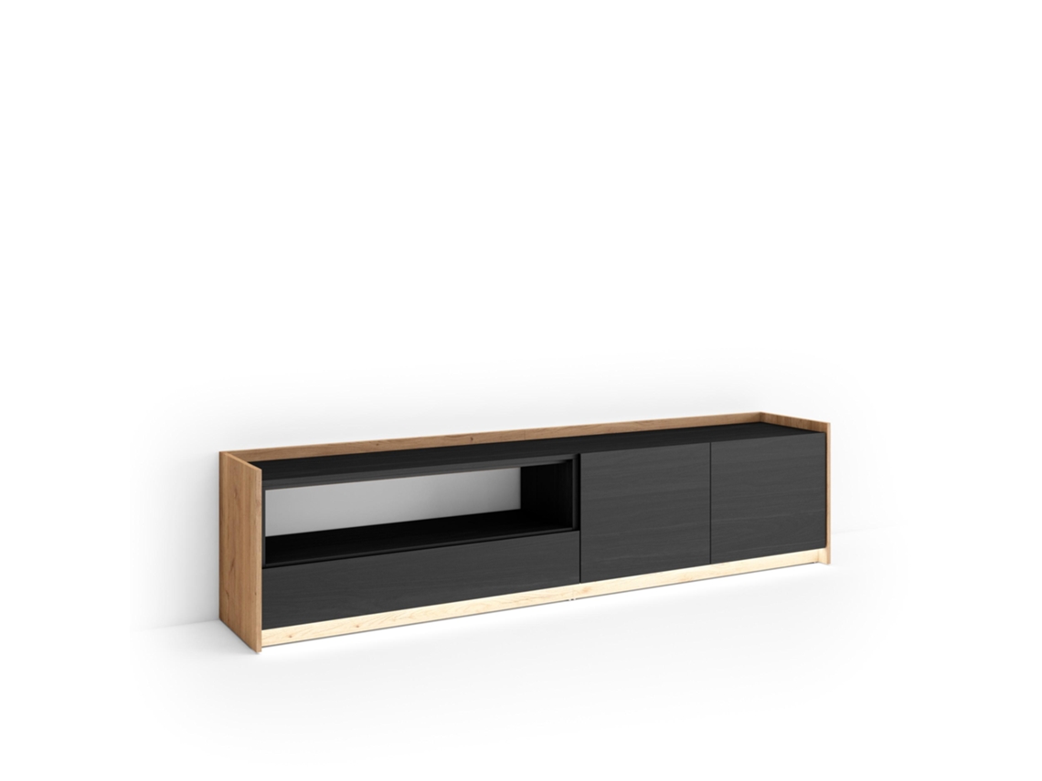Mueble Tv, Televisión, 207x37x50cm, Para Tv Hasta 80", Led, Negro Y Roble