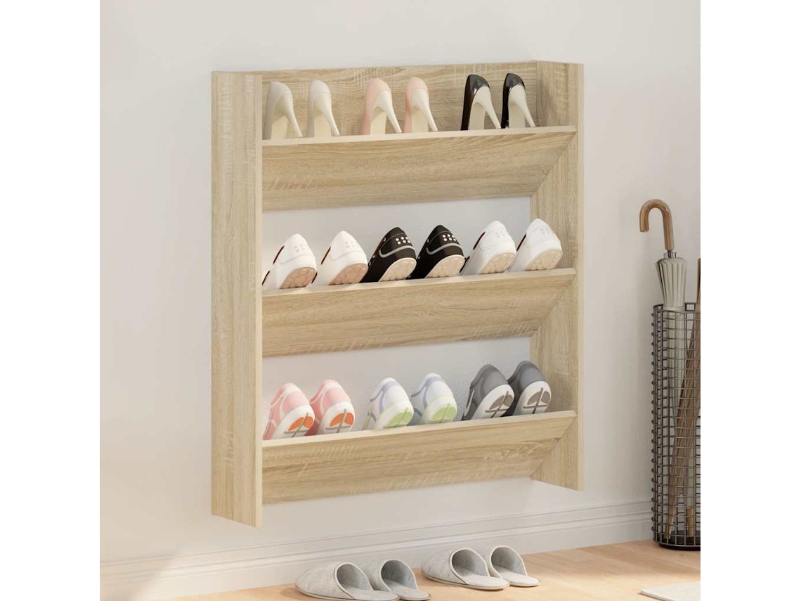 Zapatero | Armario Zapatero De Pared Madera Contrachapada Roble Sonoma 80x18x90 Cm