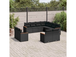 Conjunto de sofá de jardín de 11 piezas con cojines de mimbre sintético negro de DKD Home Decor