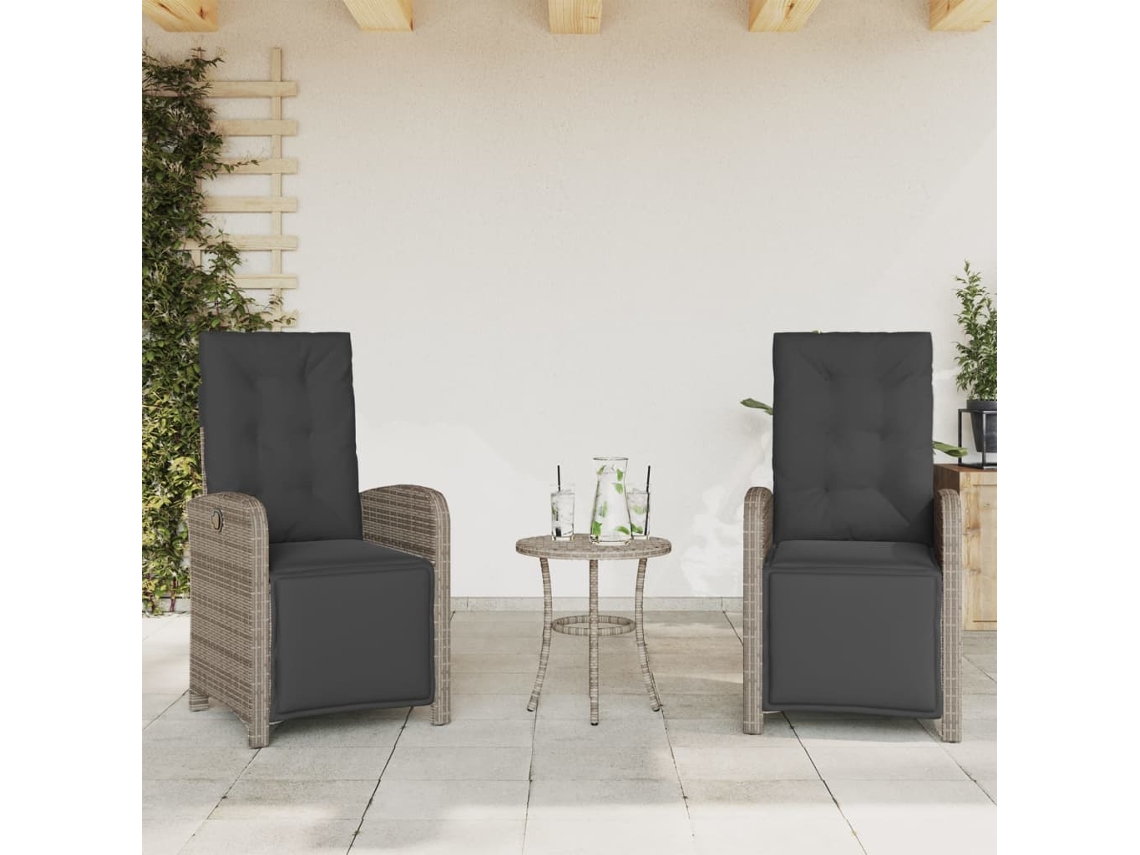 Sillas de jardín reclinables de 2 piezas con reposapiés DKD Home Decor, mimbre gris