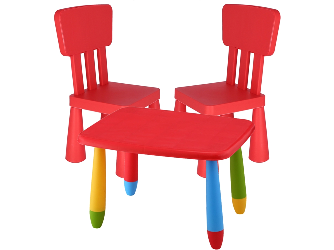 WELLHOME - Mesita infantil rectangular 73x58x48cm y 2 Sillas a juego 38x35x67cm en color Rojo
