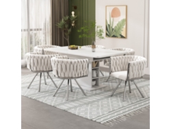 Juego de 6 sillas giratorias de terciopelo con brazos, patas de metal plateado, estilo beige