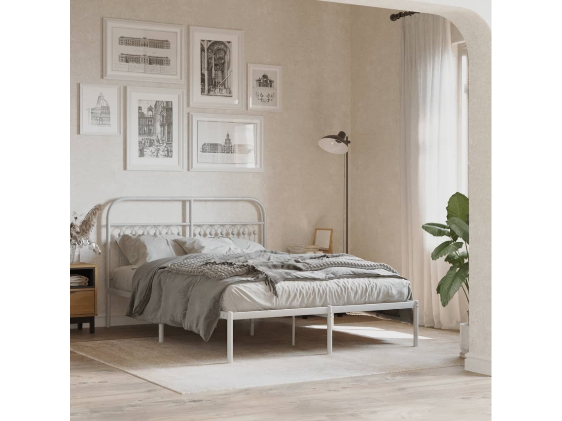 Estructura Cama Sin Colchón Con Cabecero Metal Blanco 140x200cm