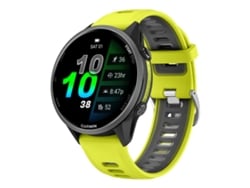 Bracelete Para Garmin Forerunner 970 - Silicone Bicolor - Fivela Prateada Cinza-limão