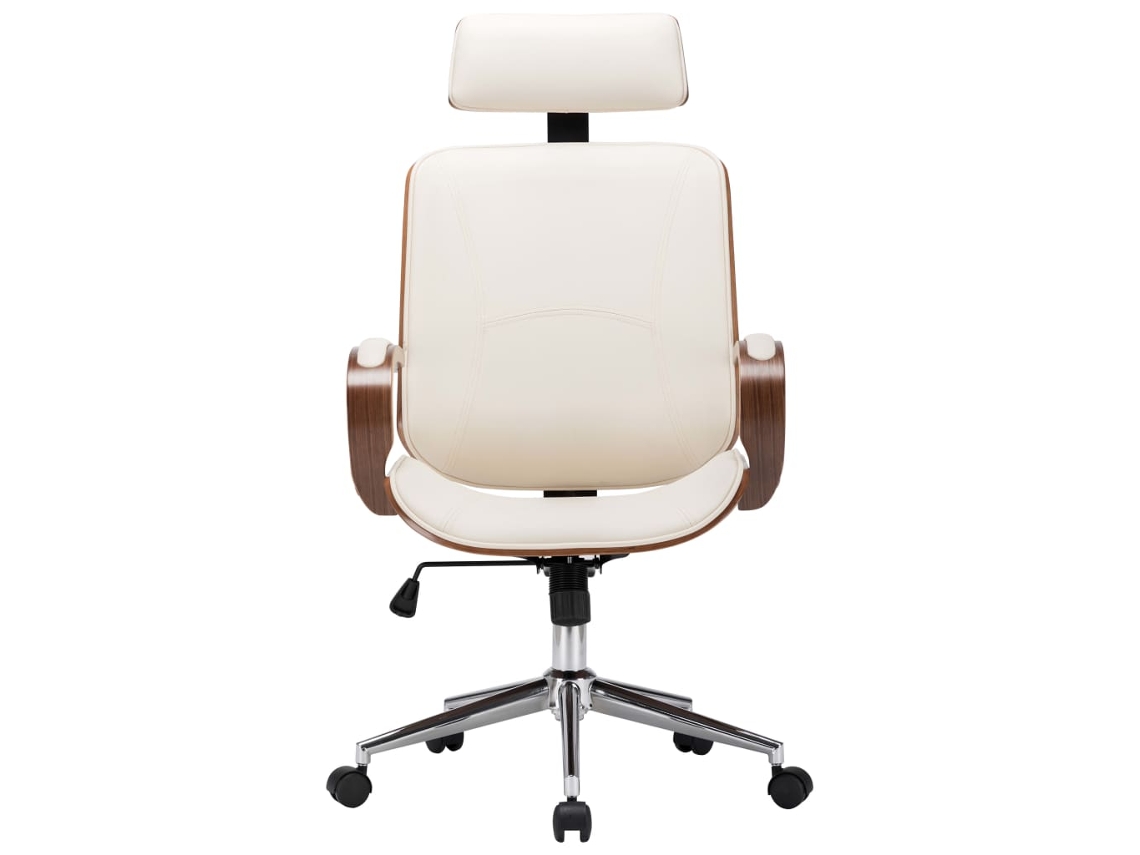 Silla Oficina | Silla De Trabajo | Silla De Escritorio Con Reposacabezas Cuero Sintético Madera Crema Wsd481288
