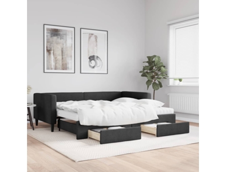 Cama con Cajones MAISON EXCLUSIVE Metal Tela Negro (90x200cm)