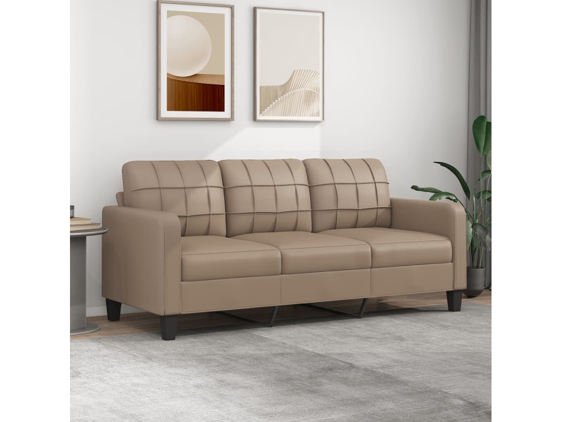 Sofá De 3 Plazas De Cuero Sintético Color Capuchino 180 Cm