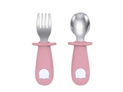 (rosa) Juego De Vajilla Para Bebé, Incluye Cuchara Y Tenedor De Acero Inoxidable, Libre De Bpa.