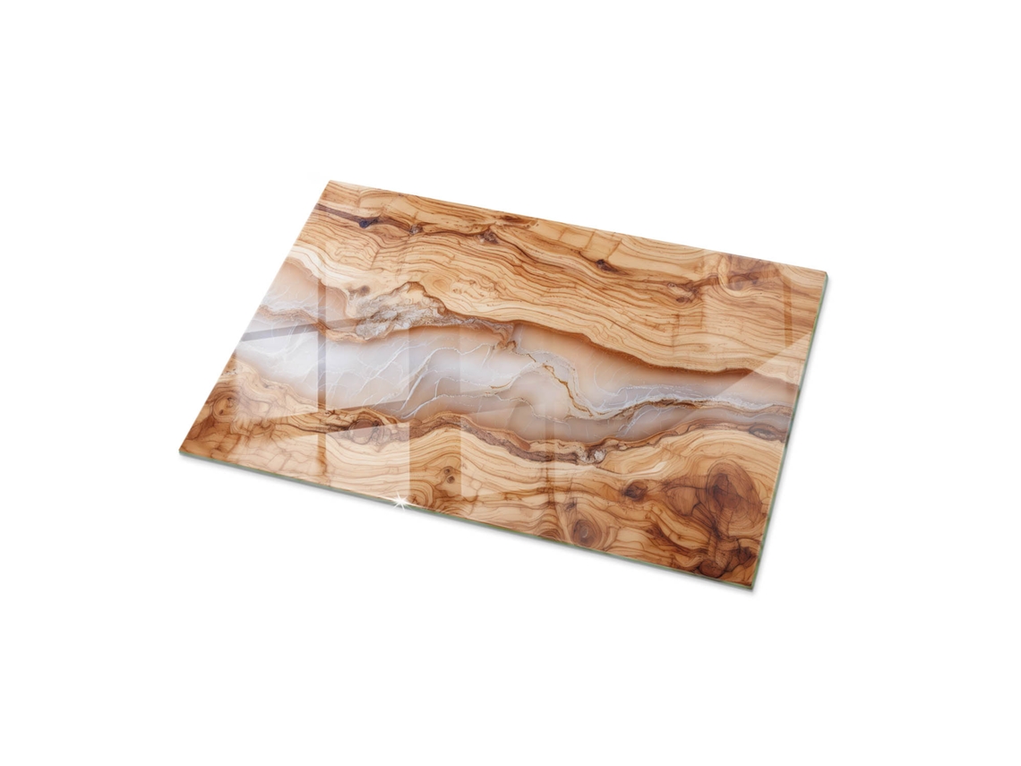 Tablero De Vidrio Rectangular Espelharte (100x70 Cm - Madera Natural Con Resina - Beige)
