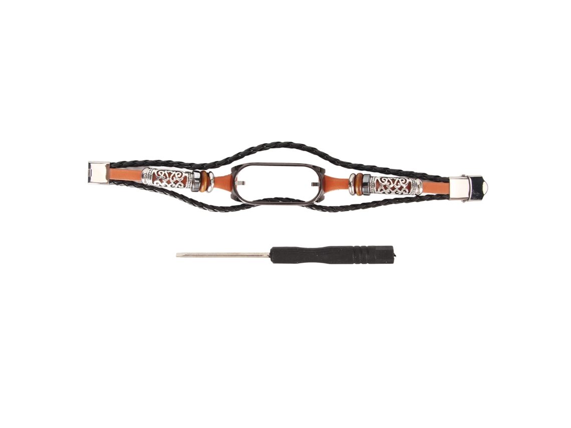 Correa De Piel Para Xiaomi Mi Band 7 Nfc Con Hebilla Metálica, Estilo Étnico Retro, Marrón Y Negro.