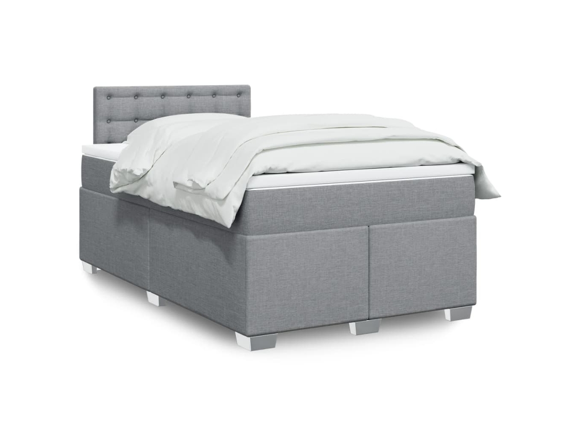 Cama Box Spring Con Colchón Tela Gris Claro 120x200 Cm
