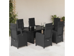 Juego de comedor de jardín de 7 piezas con cojines de mimbre negros de DKD Home Decor