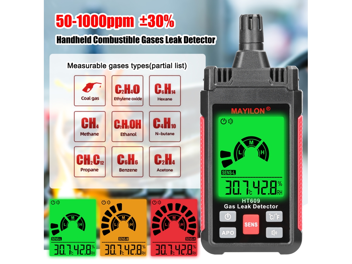 Detector portátil de fugas de gas inflamable, analizador de gas natural, PPM