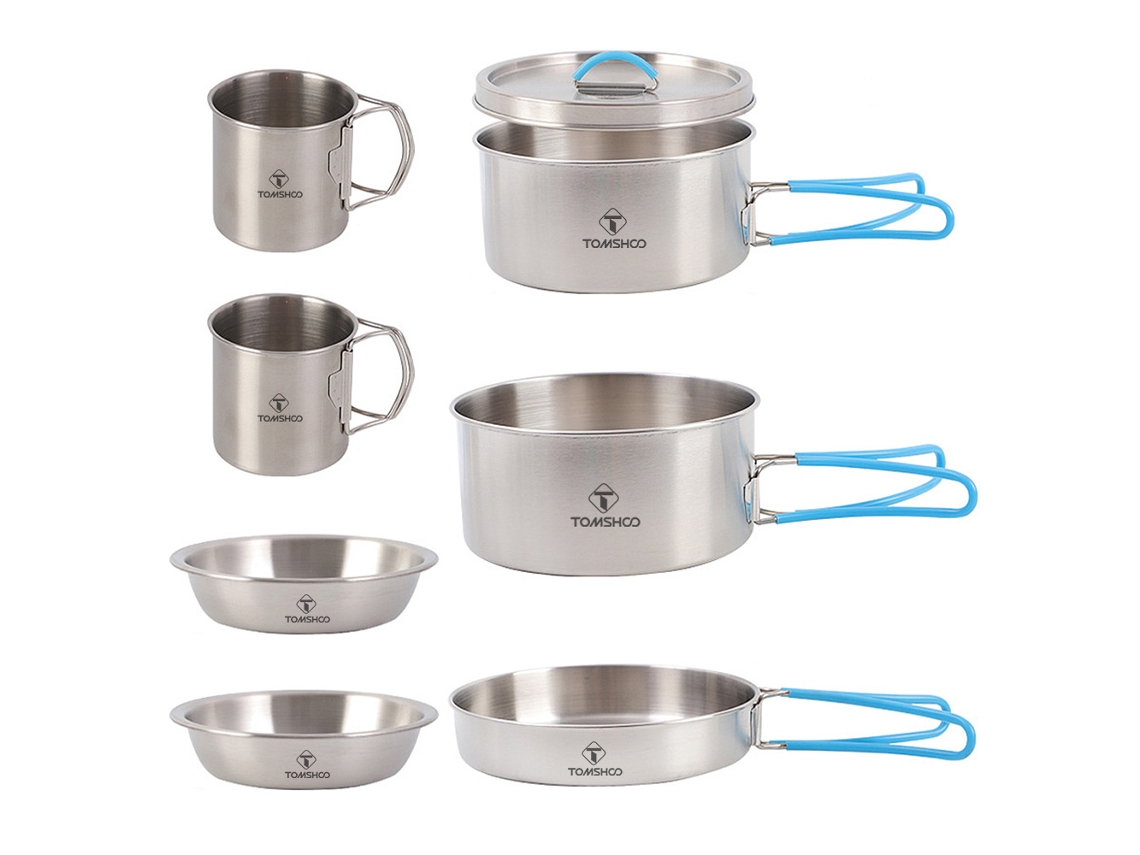 Juego De Utensilios De Cocina Para Acampar Para 2 Personas, De Acero Inoxidable Con Asas Plegables Y Aislamiento De Silicona.