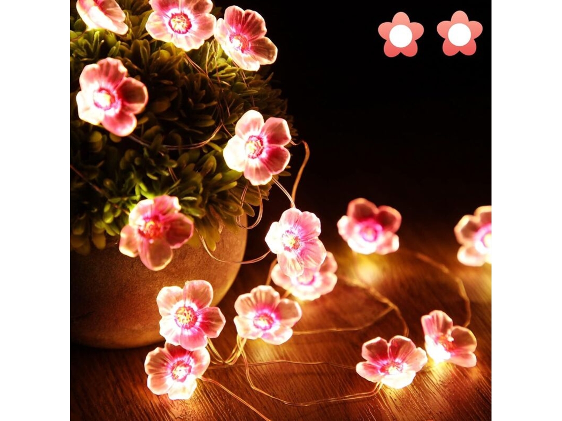 Guirnalda De Luces A Pilas Con 40 Led En Forma De Flores De Cerezo.