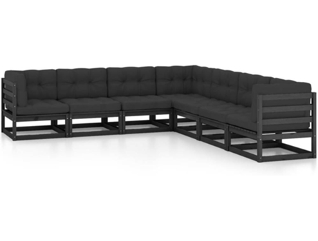 Conjunto 7 de muebles de jardín VIDAXL con cojines madera pino negro