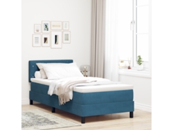 Cama Box Spring Con Colchón Terciopelo Azul Oscuro 90x190 Cm