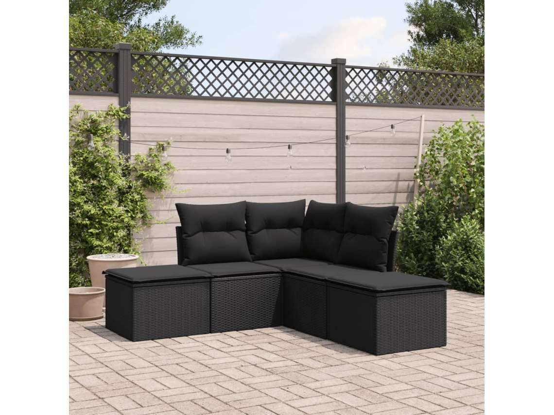 Conjunto de sofá de jardín de 5 piezas con cojines de mimbre sintético negro, Dkd Home Decor