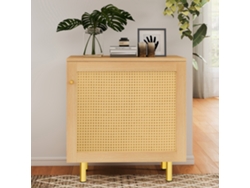 Aparador 63x60x40 Cm - De Ratán, 1 Puerta, Mueble De Almacenamiento Rústico Para Comedor - Natural