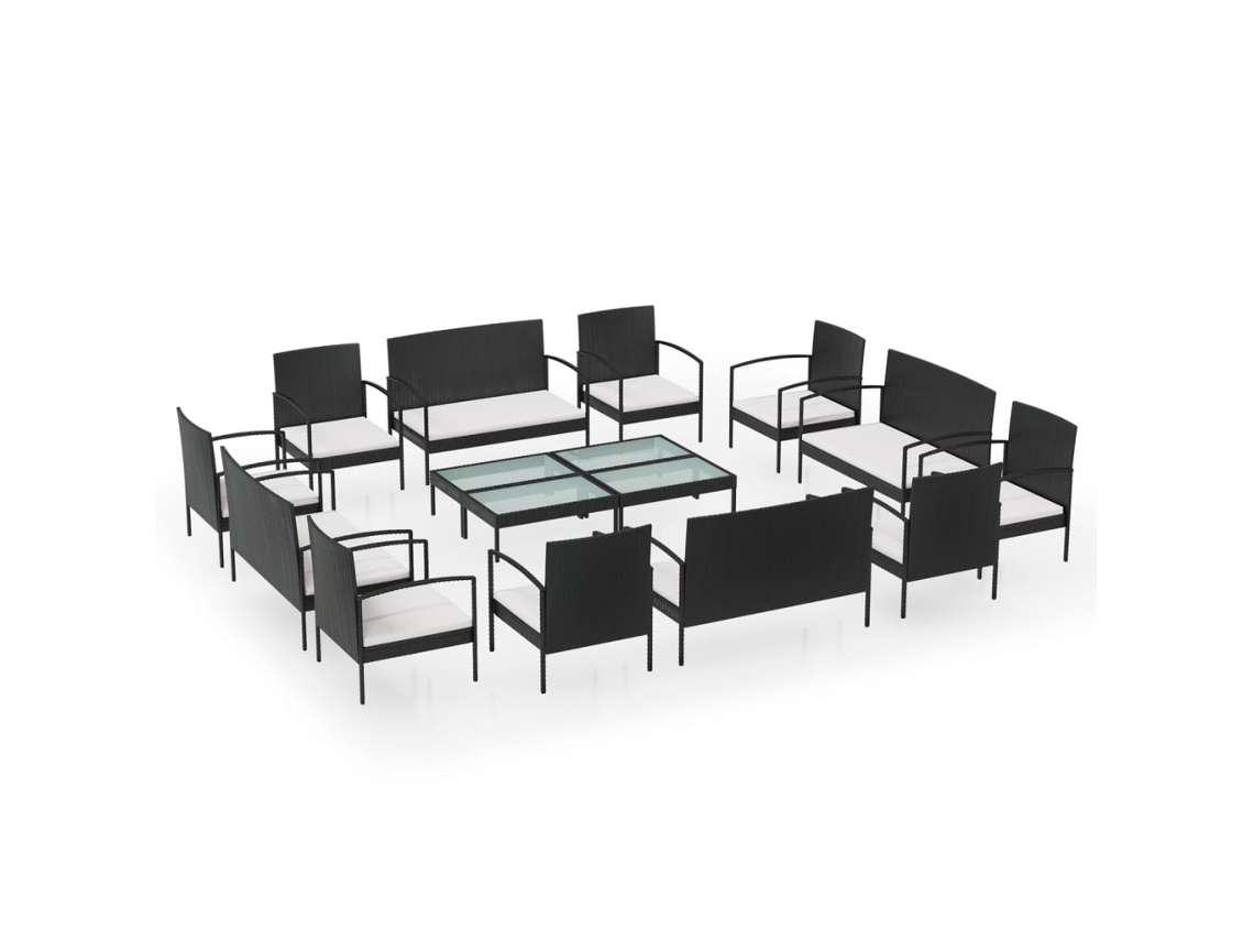 Maison Exclusive - Set Muebles De Jardín 16 Piezas Y Cojines Ratán Sintético Negro