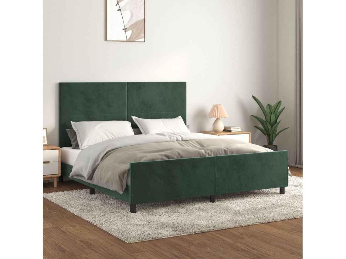 Estructura Cama Con Cabecero Terciopelo Verde Oscuro 180x200 Cm