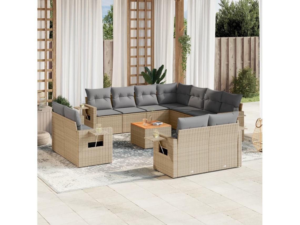 Conjunto de sofá de jardín de 12 piezas con cojines en mimbre beige mixto DKD Home Decor