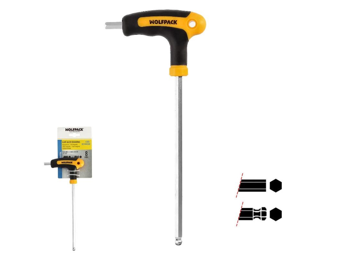 Llave allen con bola mango forma t 8,0 mm. con colgador