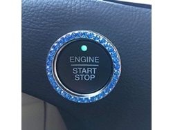 Pegatina para coche de cristal con diamantes de imitación, anillo con emblema de botón Spark, decoración con purpurina azul