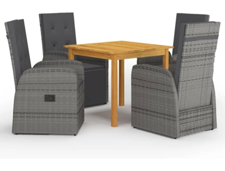 Conjunto 5 de comedor para jardín VIDAXL gris