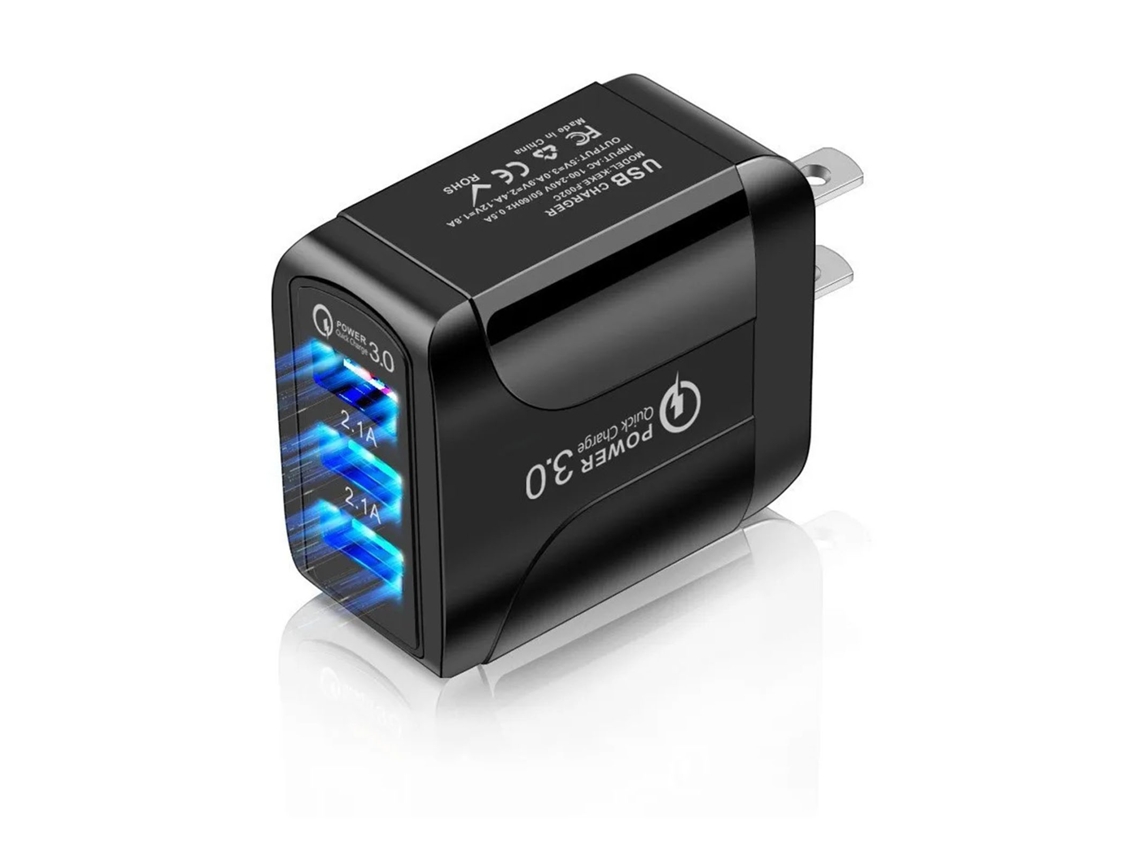 Carregador Usb Luminous 3 Portas Qc3.0 Carregamento Rápido Plug Para Celulares E Tablets Ac100‑240v