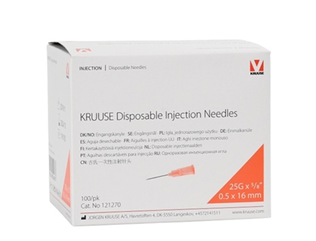 KRUUSE Agulhas Descartáveis 0 5 X 16 Mm 25Gx5/8 Laranja Caixa 100 Unidades