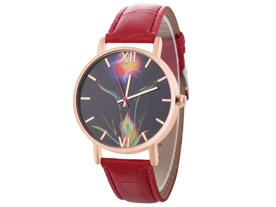 Reloj De Cuarzo Con Correa De Cuero, Estilo Sencillo, Adorno De Moda Para Enamorados (rojo)