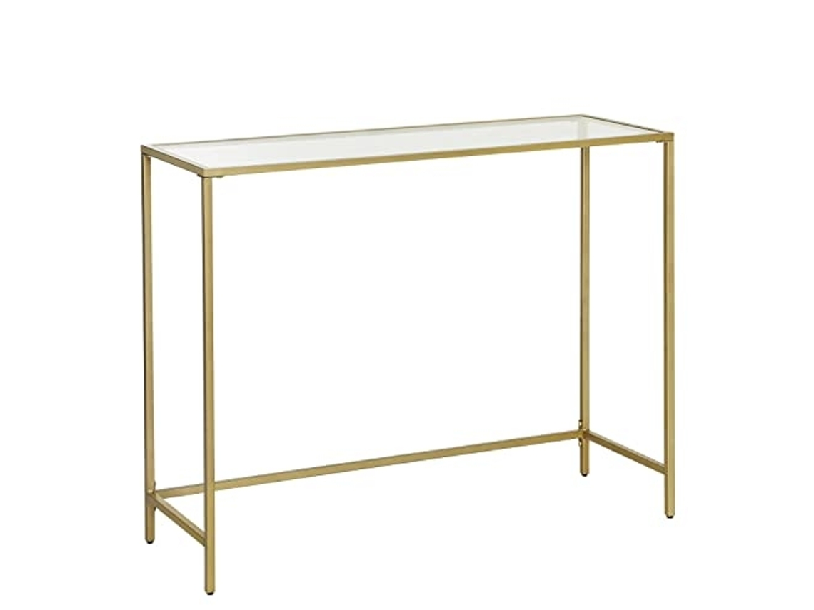 Mesa consola moderna de metal dorado y cristal, 100x35x80 cm PRICENET