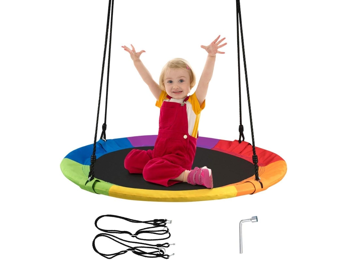 Columpio Nido Niños Columpio Redondo Diámetro 100cm Altura Ajustable Carga hasta 150 kg COSTWAY