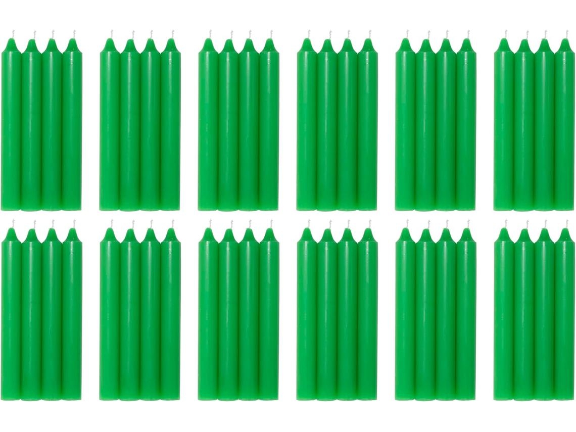 COM-FORT HOUSE- Vela de mesa Verda - Pack velas de 48 Unidades - Velas Decorativas Sin Perfume - Velas para tu Hogar