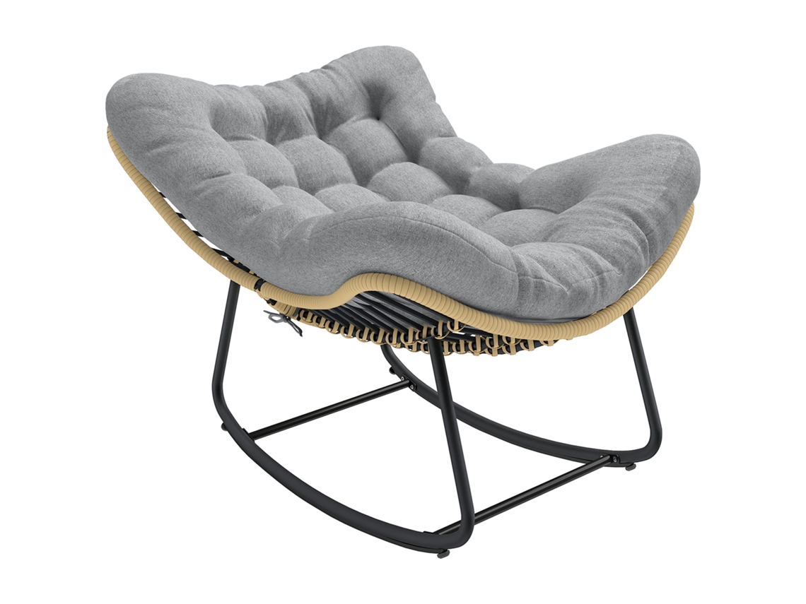Silla colgante de mimbre para jardín con cojines, capacidad de 120 kg, 87x110x70 cm, gris.