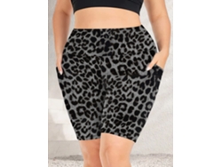 Shorts De Ioga Femininos Plus Size - Com Bolsos - 3xl Estampa De Leopardo Cinza Siurn
