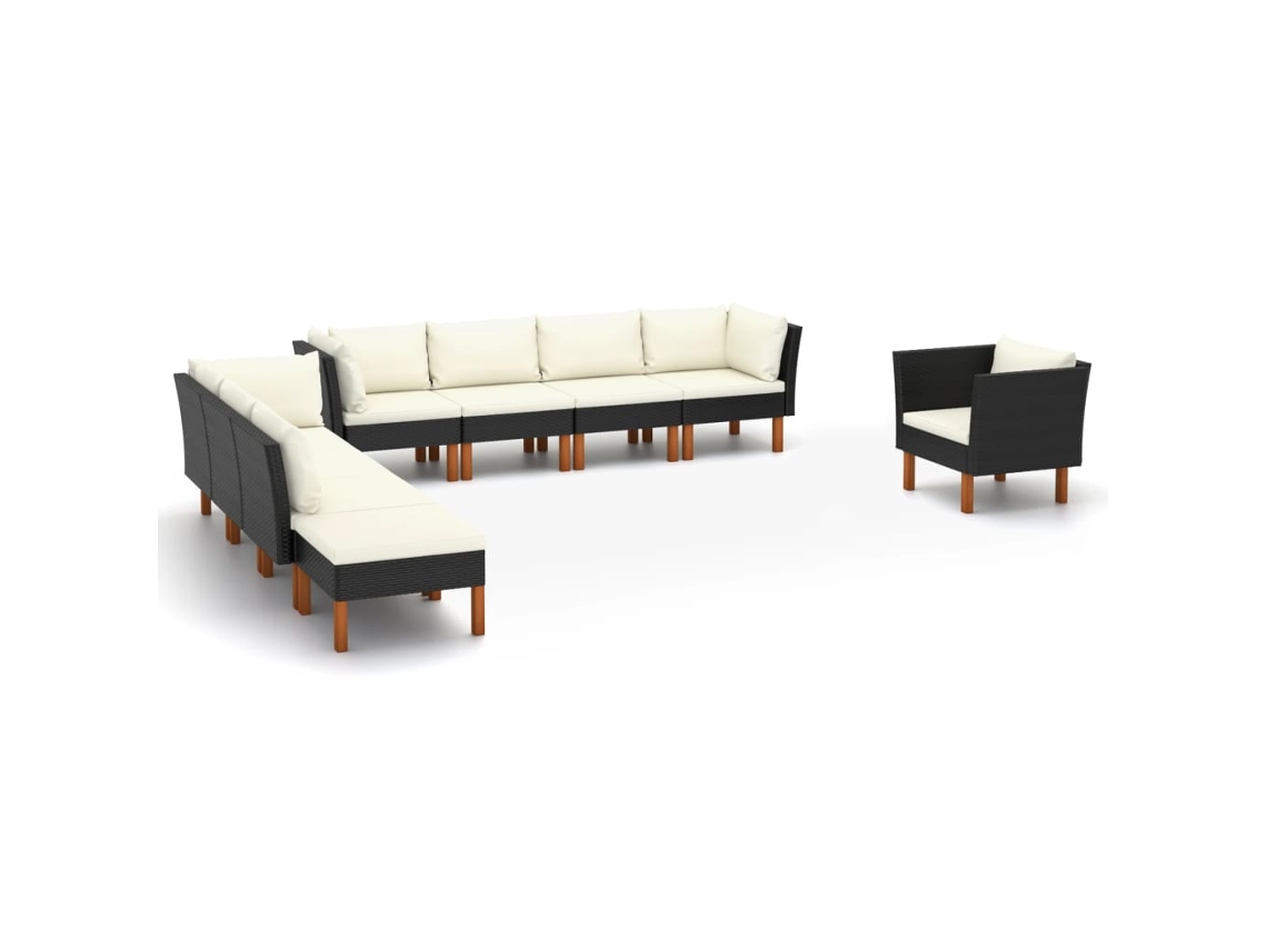 Conjunto de jardín de 9 piezas en mimbre y madera de eucalipto negro DKD Home Decor