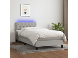 Cama Individual | Cama Box Spring Colchón Y Luces Led Tela Gris Claro 80x200 Cm