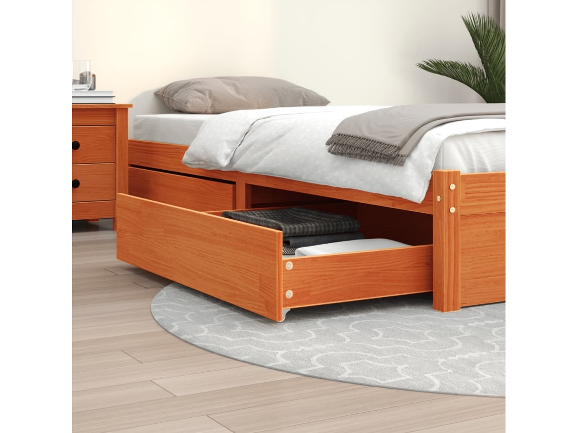 Cajones De Cama 2 Uds Madera Maciza De Pino Marrón Cera