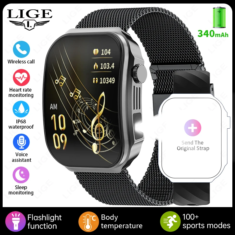 (negro, Correa De Malla) Smartwatch Con Pantalla Curva 3d, Linterna Led, Monitor De Frecuencia Cardíaca, Resistente Al Agua, Llamadas Bluetooth
