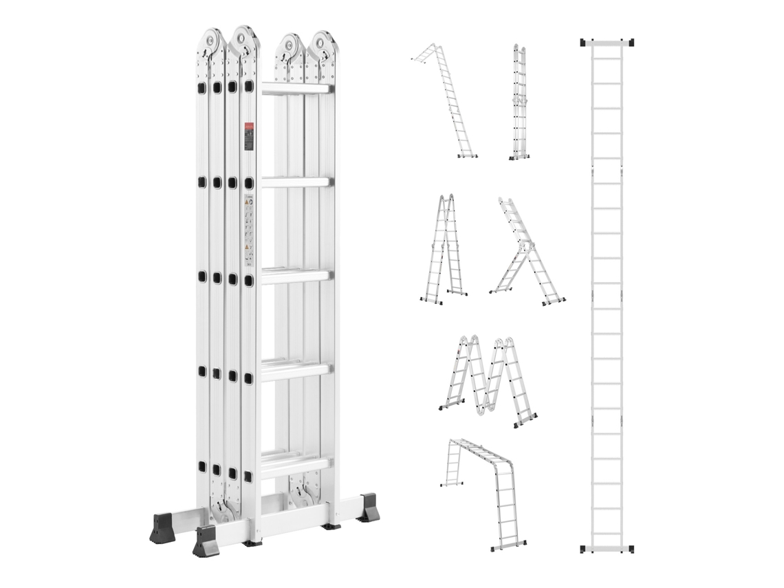 Escalera plegable 7 en 1 Succebuy de 5 peldaños y 5,8 m de alcance, de metal, ideal para el hogar y el exterior.