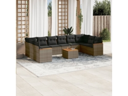 Conjunto de sofá de jardín de 11 piezas con cojines, ratán gris, DKD Home Decor