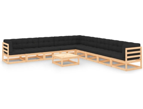 Conjunto 10 de muebles de jardín VIDAXL y cojines madera maciza pino