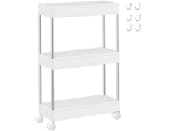 Carrito de cocina con estante, 6 ganchos, ruedas giratorias de 360°, estructura de acero, para baño, cocina y oficina.